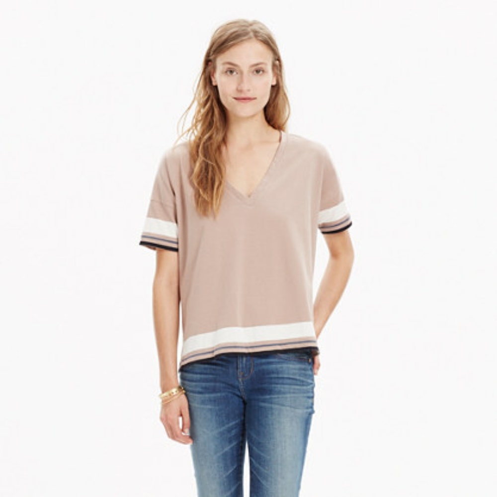 Madewell Opus Top Boxy Border Stripe V-Neck Tee